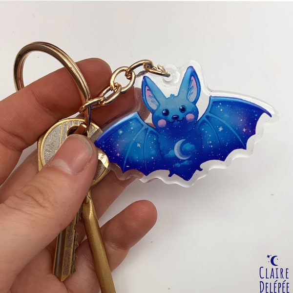 Porte-clés chauve-souris de l'escpace || porte clés acrylique transparent pailleté - porte clés mignon