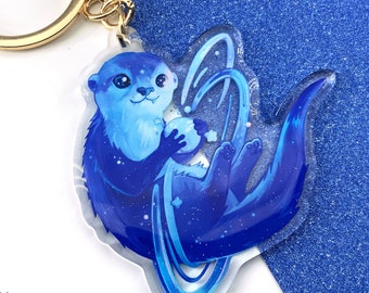 Space Otter Sleutelhanger || Transparante glitter acryl sleutelhanger - schattige sleutelhanger