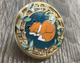 Cute fox pin :  a stained glass enamel pin featuring a kawaii sleeping fox - cute animal broch - cute pins