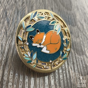 Cute fox pin :  a stained glass enamel pin featuring a kawaii sleeping fox - cute animal broch - cute pins