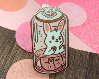 Rabbit enamel pin - cute rose gold bunny in a can pin - kawaii animal brooch -  animal enamel pin - cute enamel pin