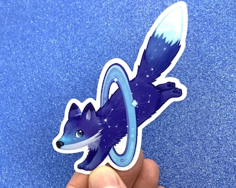 Cute space fox sticker | computer stickers : a kawaii animal from the stars - glittery sticker