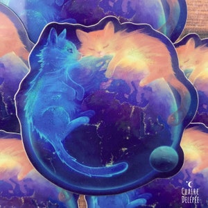 Autocollant de petits chats nuit et jour, dormant autour de la terre  || sticker original