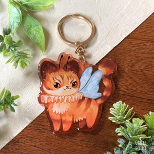 Cat keychain : a small cat bee with cute wings - glittery acrylic charm  - cute keychain - acrylic keychains