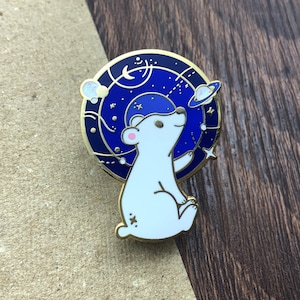 Kawaii enamel pin of a Polar Bear- cute space enamel pin - polar bear pin