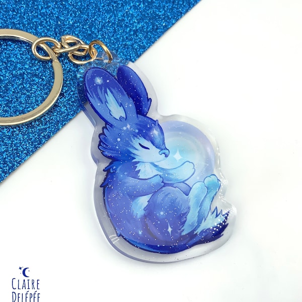 Cute rabbit keychain : acrylic charm of a space bunny - animal lover gift, cute keychain, cute charm