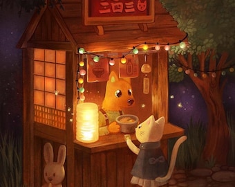 Noodle shop || Cute cat eating at a japanese ramen shop ||