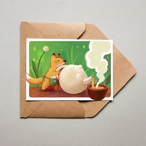 Postcard : The forest tea, featuting a cute fox