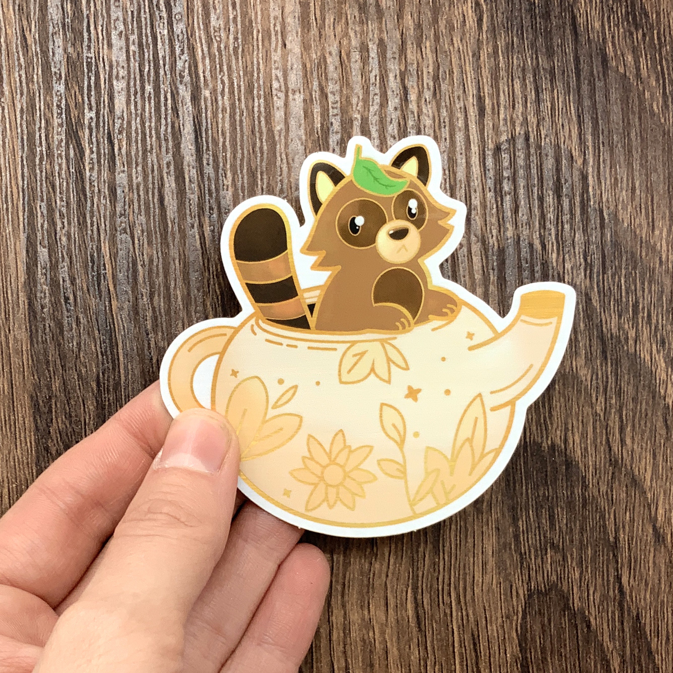 Tanuki in teapot Sticker Cute Teanuki original art golden Etsy