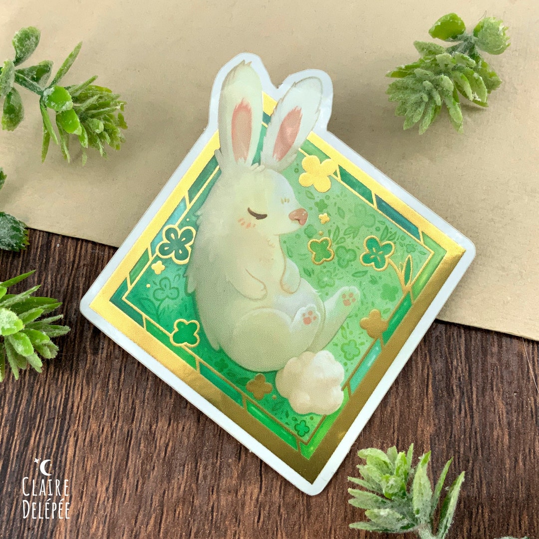 Cute Sticker : Rabbut in a Gold Frame | Cute Animal Sticker - Etsy