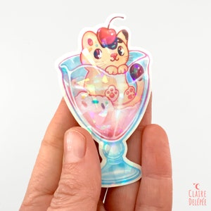 Autocollant Chat Glace || sticker mignon de sucrerie: finition brillante et holographique
