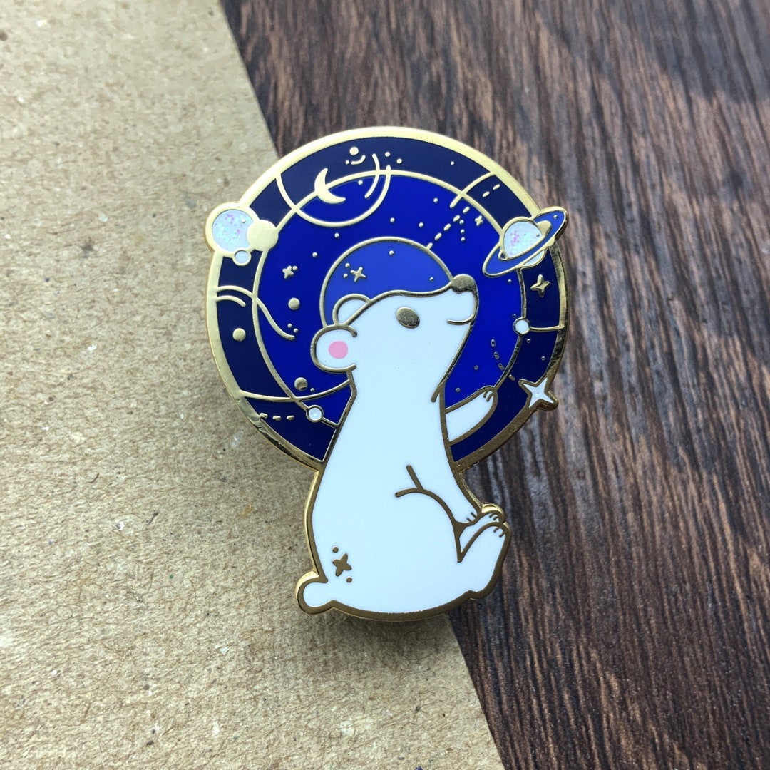 Kawaii Enamel Pin of a Polar Bear- Cute Space Enamel Pin - Polar Bear ...