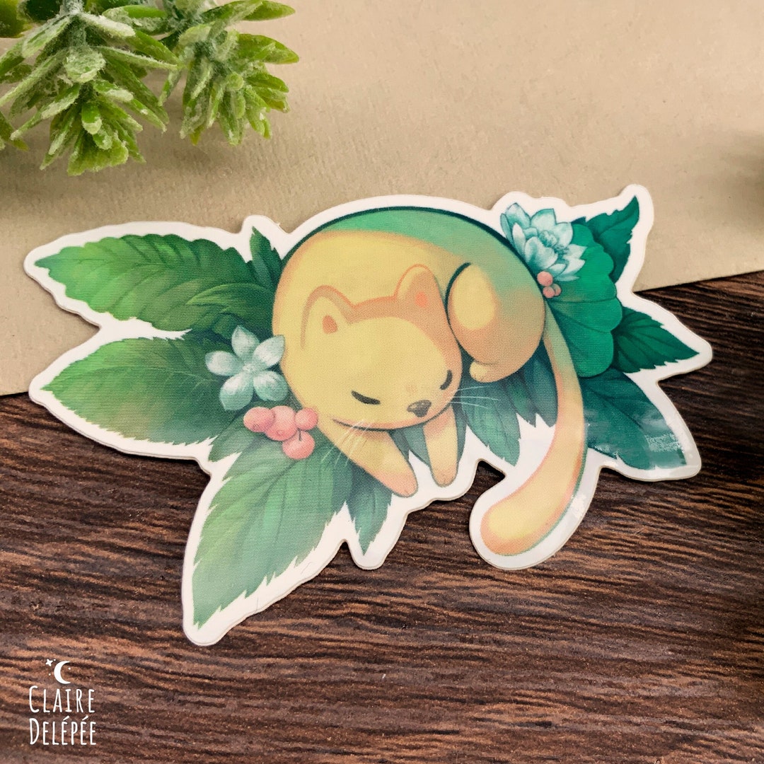 Cute Cat Sleeping on Plants Sticker | Kawaii Small Animal - Laptop ...