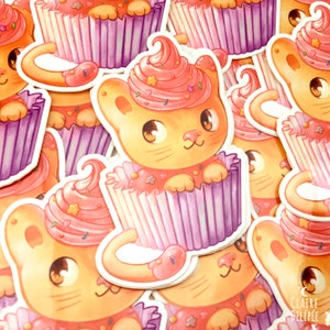 Autocollant Chat Cupcake || sticker mignon de patisserie : finition brillante