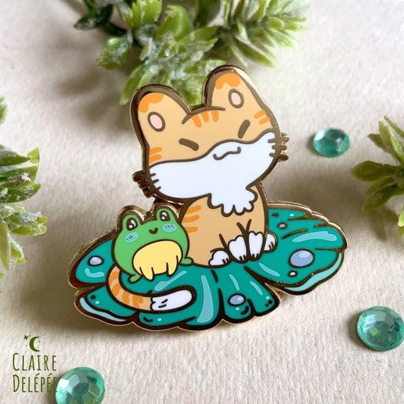 Frog Pad Cat Enamel Pin Frog Pad Cat Enamel Pin