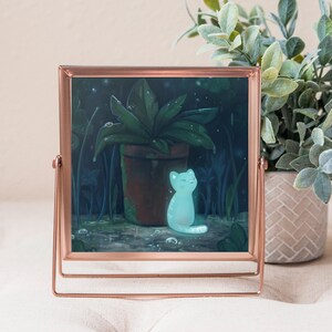 Rainy days : a cute cat art print - Square Artwork - cat drawing - cute cat drawing image 2