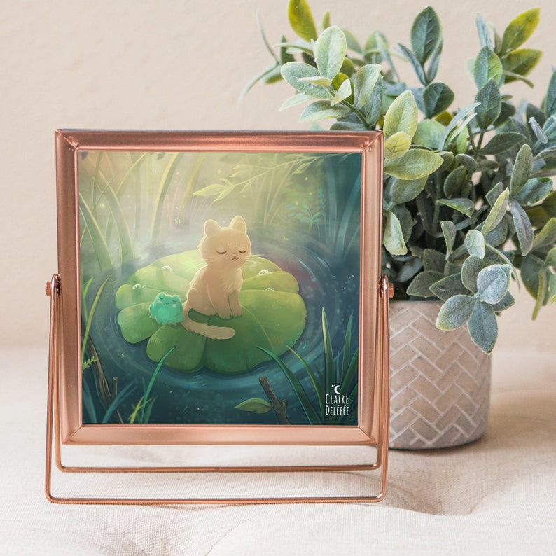 Quiet afternoon : a cute cat art print - Square Artwork - cat drawing - cute cat drawing image 2