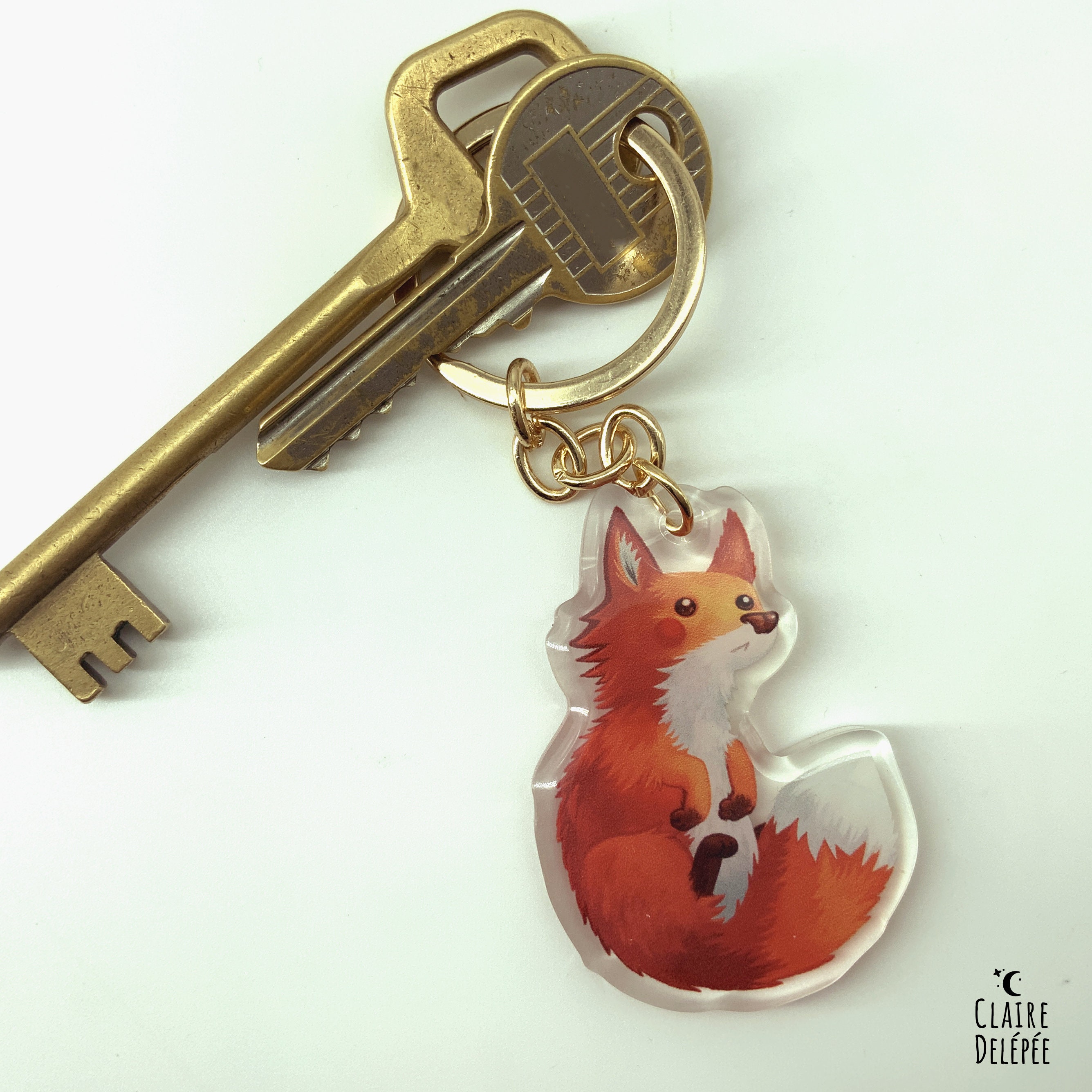 NEWEI Cute Fox Keychain - Stainless Steel Animal Charm, Hypoallergenic & Tarnish-Free Key Ring For Women, Girls, Car Keys