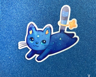 Cute sticker :  a star cat jumping through space  | Cute cat sticker