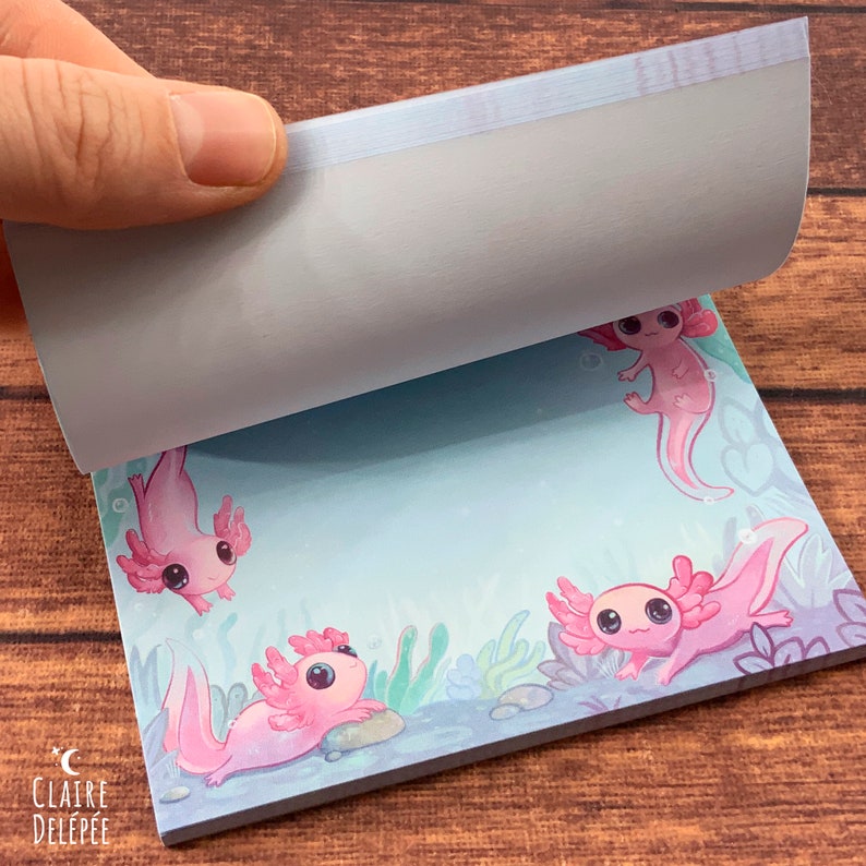 Bloc-notes representant des petits axolotls papier non couché , papeterie mignonne image 4