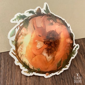 Squirrel sleeping Sticker | Cute animal sticker - original art Stickers