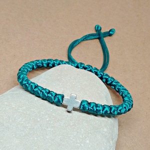 Greek Orthodox Bracelet, Adjustable Prayer Rope Komboskini Bracelet, 41 Knots Chotki, Turquoise Cord, Christian Faith Gift,  #B0201