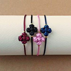 Set Of Four Christian Bracelets, Dainty Cross Bracelets, Komboskini Knot, Orthodox Cross, Navy Blue, Black, Bordeaux, Pink Cord #B0197