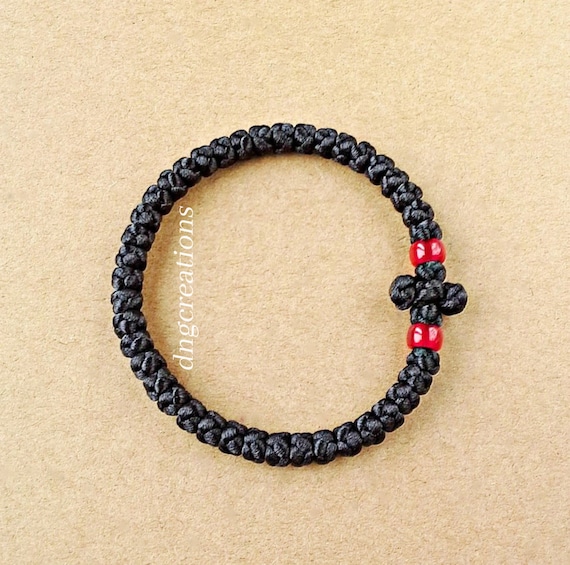 Greek Orthodox Handmade Komboskini Prayer Rope Bracelet 40 Knots Chotki komposkini With Black Cross Black Satin Cord B0118 Etsy