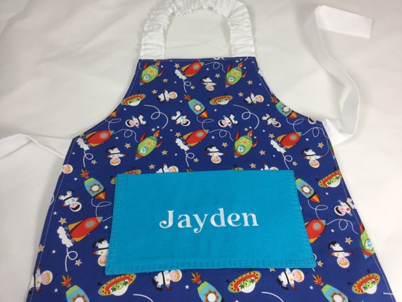 Personalized Apron for Kids Custom Apron for Boys Printed Kids Apron Cooking Party Favor Astronaut Kids Apron Space Gift for Kids