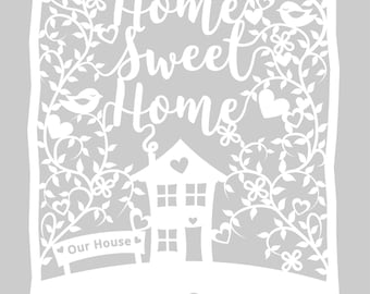 Downloadable Papercut Template 'Home Sweet Home' Printable PDF or JPEG template, New Home papercut, downloadable house papercut