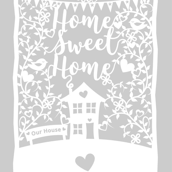 Herunterladbare Papercut-Vorlage 'Home Sweet Home' Druckbare PDF- oder JPEG-Vorlage, New Home Papercut, herunterladbares Haus Papercut
