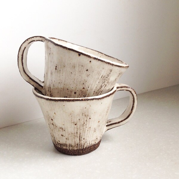 Dark stoneware fluted cups/ tea cups/ small coffee mugs/ striped cups/ tea party/ mug