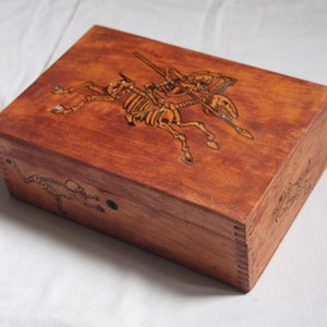 Wooden vintage  box carved with Posada&#39;s skeletons