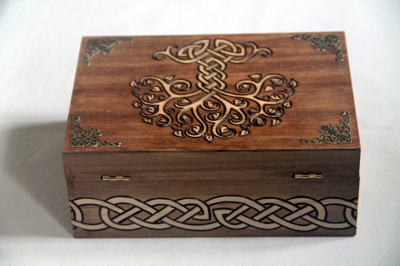 Wooden box carved with viking patterns celtic chest Etsy