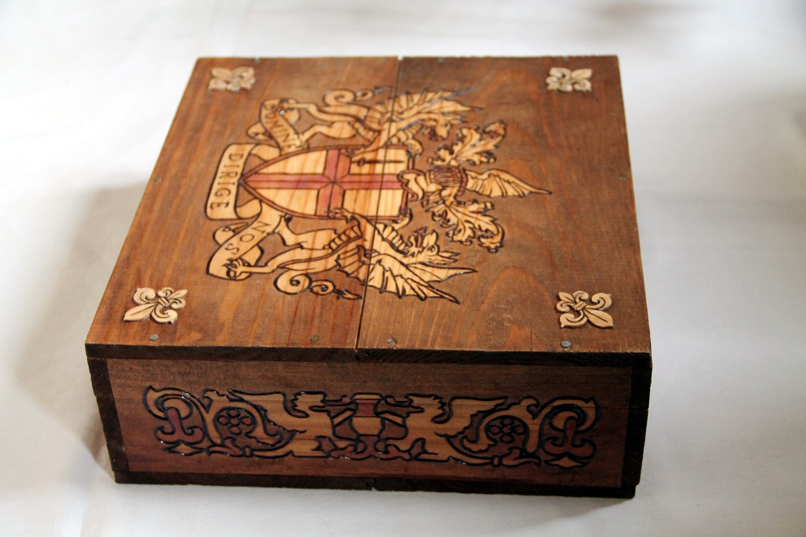Wooden box carved with London coat of arms Etsy