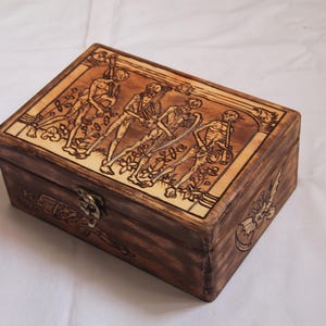 Memento mori wooden box carved with  Death