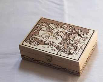 Memento mori wooden box carved with  Death