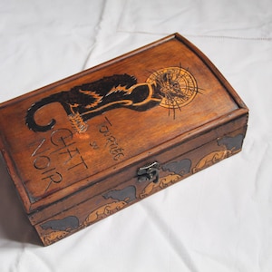 Wooden chest engrave with cat patterns in art nouveau style