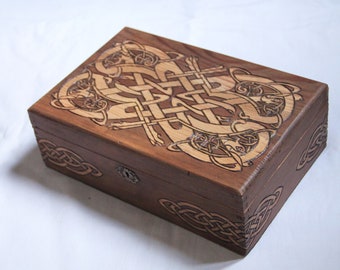 Vintage wooden box engraved with Celtic motifs