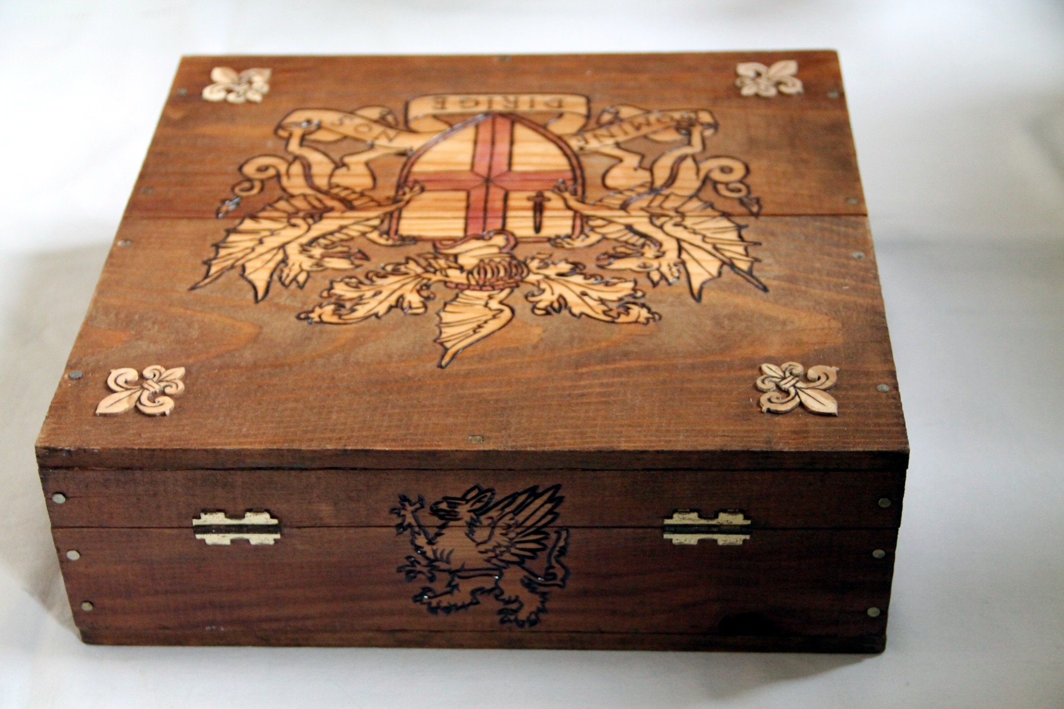 Wooden box carved with London coat of arms Etsy