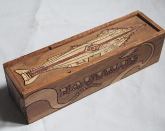 Caja de madera steampunk con motivos de nautilo y pulpo, caja steampunk
