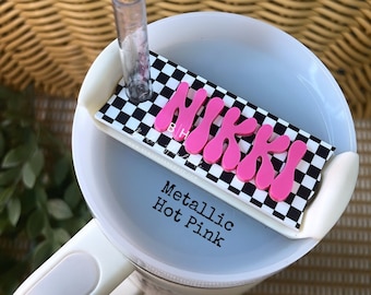 Stanley Lid Tag | Black/White Checkered | Name Plate Tag | Acrylic Personalized Name Tag | Quencher h2.0 | 14oz - 20oz - 30oz & 40oz Stanley