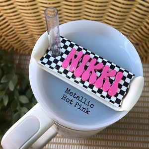 Stanley Lid Tag | Black/White Checkered | Name Plate Tag | Acrylic Personalized Name Tag | Quencher h2.0 | 30oz & 40oz Stanley Tumbler