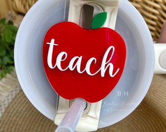 Etiqueta de tapa Stanley / Profesor / Manzana / Lápiz / Etiqueta de placa de nombre / Etiqueta de nombre personalizada de acrílico / Quencher h2.0 / Vaso Stanley de 30 oz y 40 oz