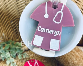 Stanley Lid Tag | Nurse | Scrub Top | Name Plate Tag | Acrylic Personalized Name Tag | Quencher h2.0 | 30oz & 40oz Stanley Tumbler