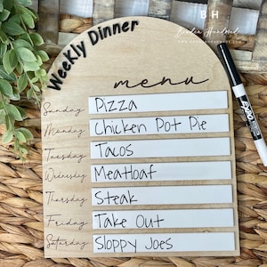 Weekly Dinner Menu Board | Magnetic Meal Plan for Fridge | Daily Meal Planning Dry Erase Board | Re-usable Dry Erase