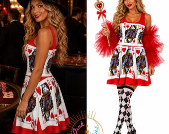 Abito Regina di Cuori Cieli Rosa / Abito da Serata Casinò / Abito Carte da Gioco / Costume di Halloween da Donna / Abito Carte Reali / San Valentino
