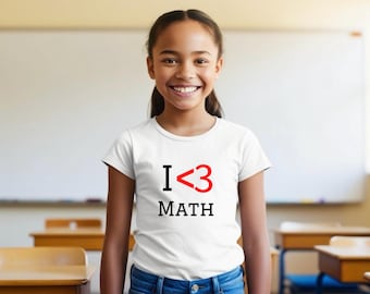 T-shirt pour jeunes coeur de mathématiques, chemise pour enfants créative et amusante pour les amateurs de mathématiques, cadeau de rentrée des classes, vêtements pour enfants pour étudiants en STIM, t-shirt graphique mignon geek, jour V