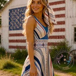 red white and blue dress women American Flag Red White and Blue DRESS WOMENS USA Flag Fit & Flare Dress Stars and Stripes Patriotic Dress Womens Fourth of July Party Dress