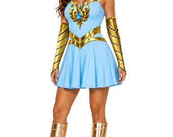 Guanti unisex Pink Skies Fantasy Warrior, lunghi senza dita, maniche per cosplay dorate, accessorio per costume di Halloween, principessa She Power